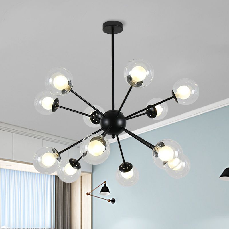 Lampada appesa a sputnik nero/oro lampada da soffitto in vetro moderno 12/18 tratto