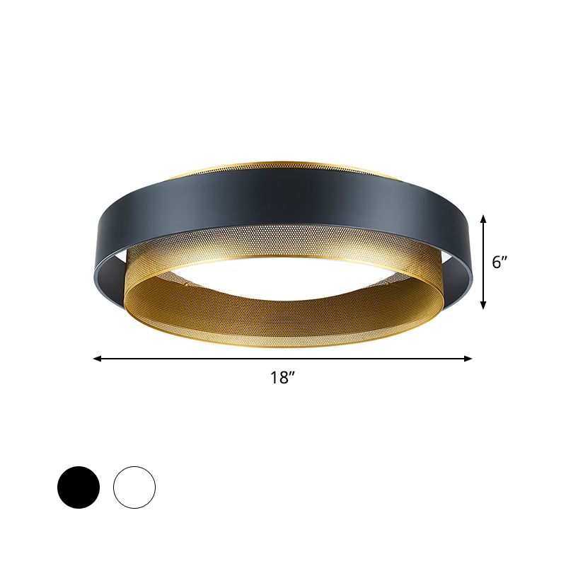 2-Circle Metal Surface Ceiling Light Vintage 2-Light Black/White-Brass Flush Mount Fixture with Mesh Screen, 18"/24.5" W