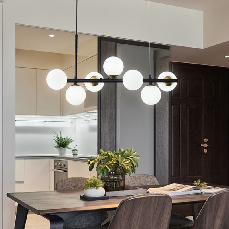 Multi-Head Island Lighting Fixtures Modern Restaurant Suspension Lamp with Glass Shade