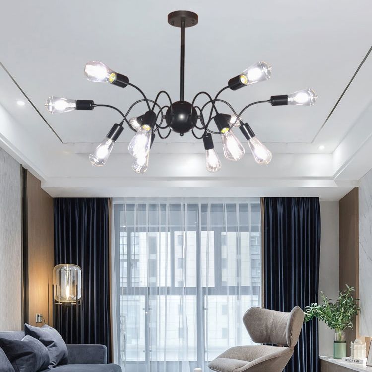 Chandelier Pendant Light Minimalist Style Exposed Bulb Metal Hanging Pendant Light