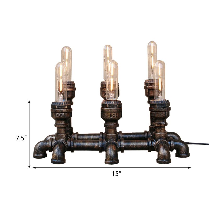 Bronze 2/3 lichten Standingslicht Industrieel Metallic Open bol Tafelverlichting met pijpontwerp voor coffeeshop