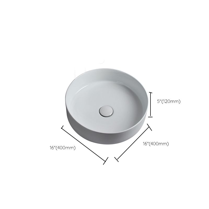 Modern White Vessel Sink Porcelain Shut-Off Valve Included Bathroom Sink