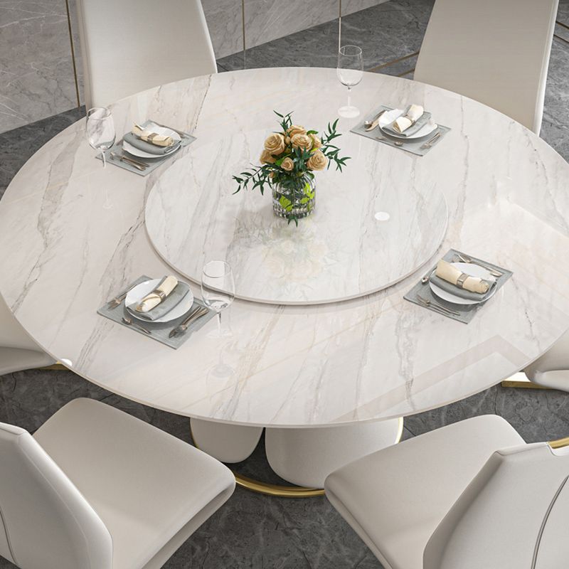 Glossy White Stone Dinette Table with Pedestal Modern Dining Table for Home