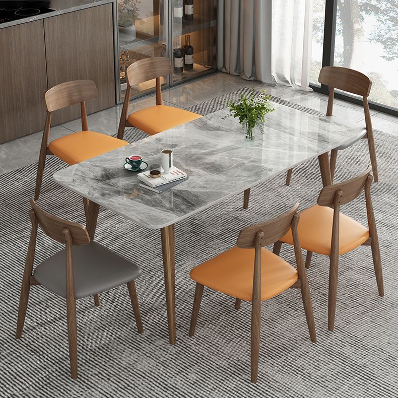 Modern Style Sintered Stone Dining Table 4 Legs Rectangular Table in Grey