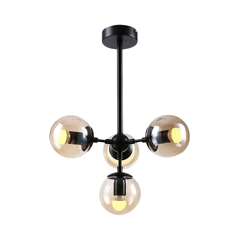 Bursting kroonluchter licht Modern Amber gesloten glas 4 koppen restaurant Hangende hanglamp