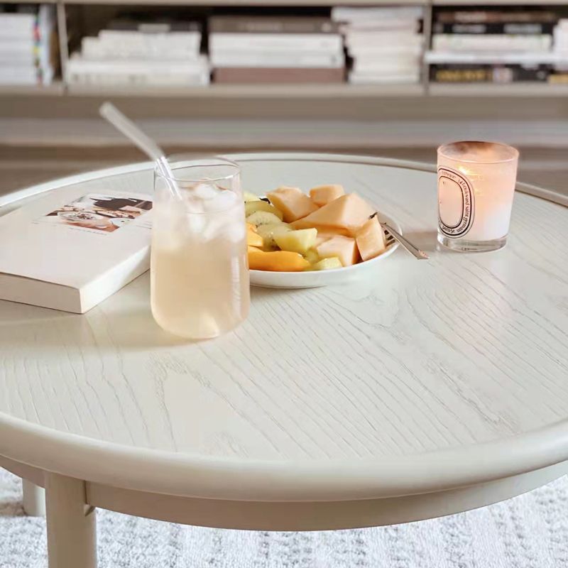 Contemporary Cream Round Coffee Table Solid Wood 1 Single Cocktail Table