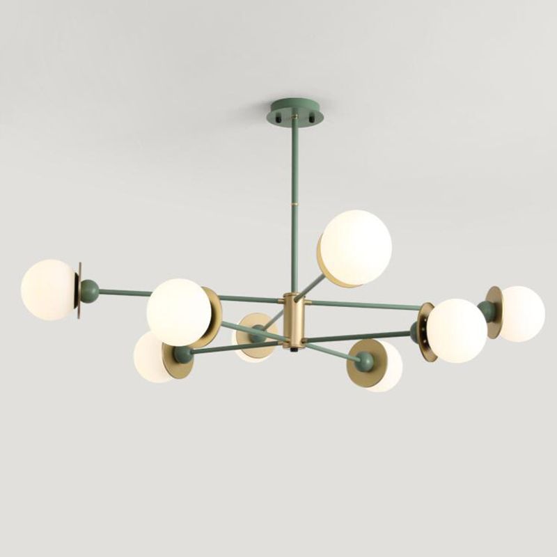 8-Light Contemporary Simplicity Glass Chandelier Round Metal Sheet Design Molecular Styling Lighting Pendant
