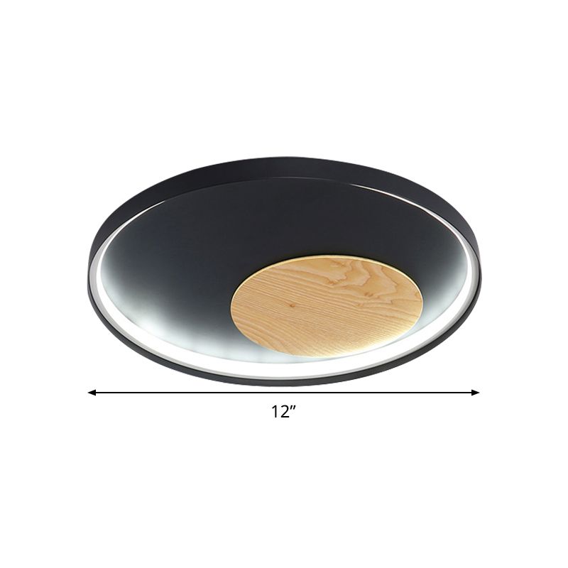 Disk Metal Ceiling Light Mounted Fixture Minimalist White/Black 12"/16"/19.5" Wide LED Flush Light, Natural Light/Remote Control Stepless Dimming