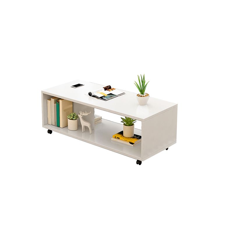 Modern Rectangle Coffee Table 15-inch Wooden Cocktail Table with Storage