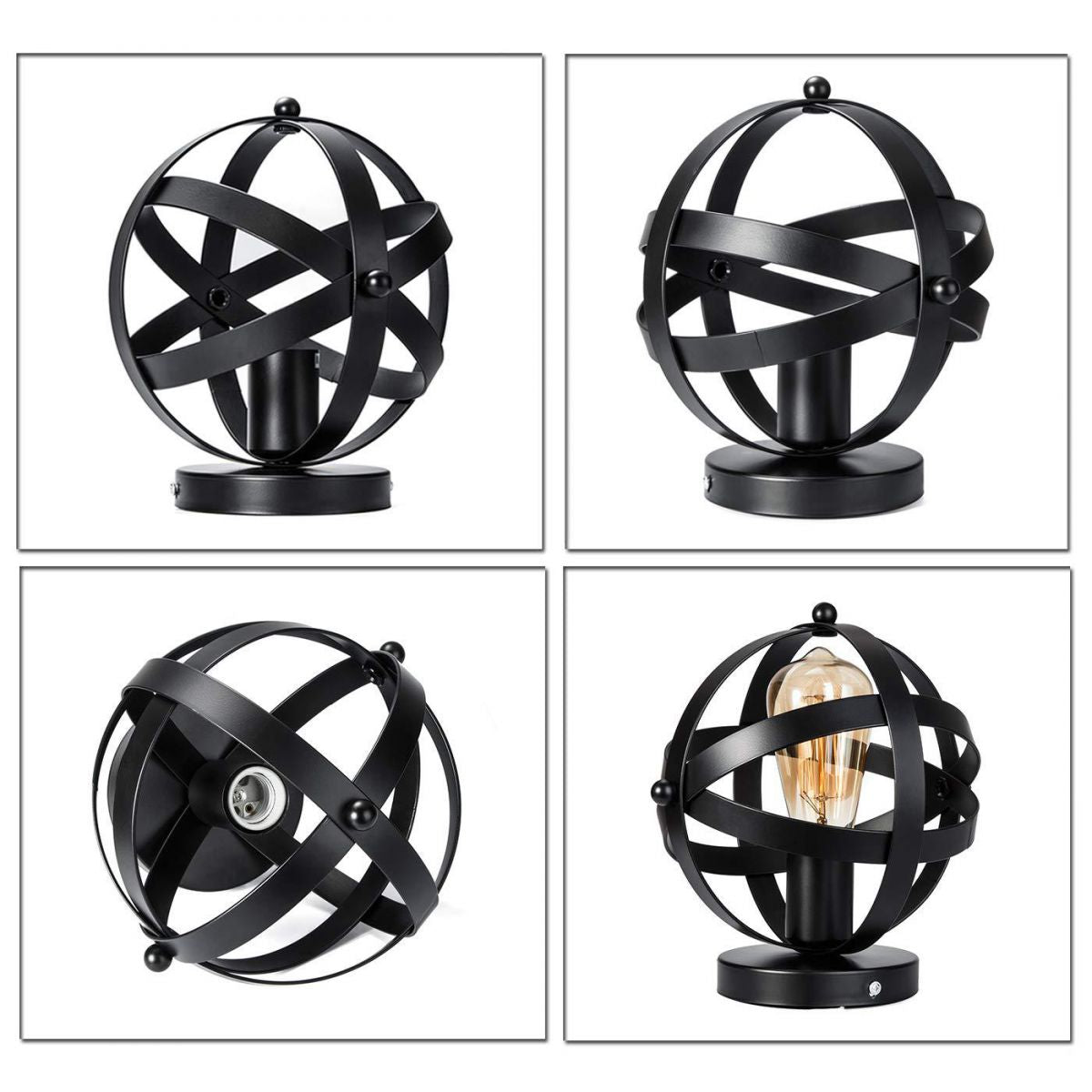 Single Bulb Semi Flush Mount Industrial Strap Globe Metal Ceiling Light in Black