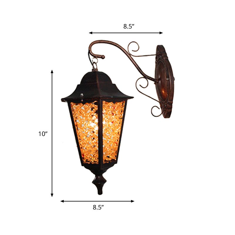 Lantern Restaurant Wall Sconce Lamp Antique Metal 1 Light Red/Yellow/Green Wall Lighting Fixture with Glass Decoration