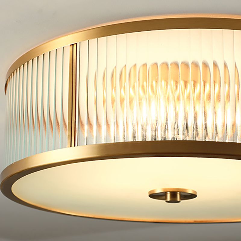 Glass Gold Flush Mount Light Fixture Drum Shape Simplistic Flush Ceiling Light Fixture