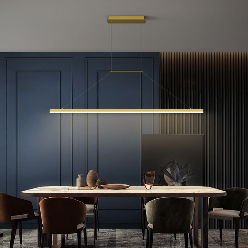 Modern Metal Island Light Linear 1-Head Restaurant Hanging Lamp with Silica Gel Shade