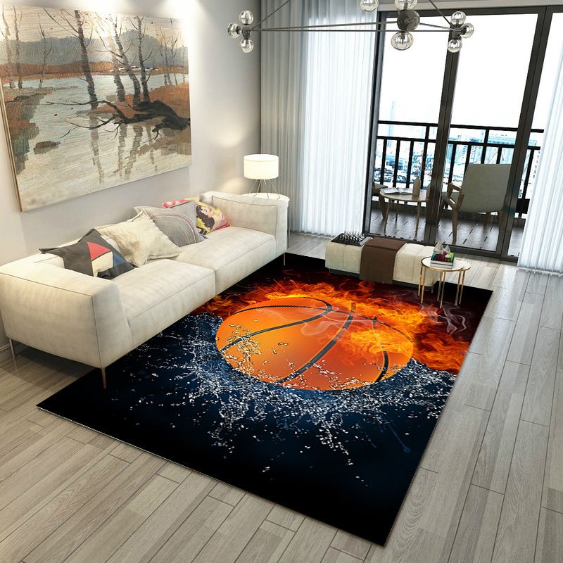 Black Trendy Rug Polyester Basketball Rug Washable Rug for Home Decor