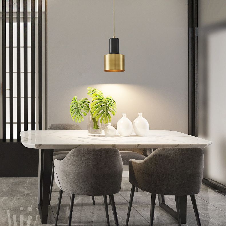 Modern Luxury Single Pendant Light Copper Cylindrical Hanging Lamp for Interior Spaces