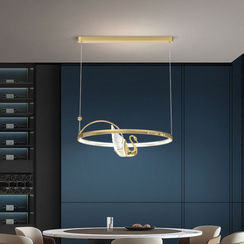 Gold Swan Suspension Light Minimalist Metal LED Chandelier for Living Room