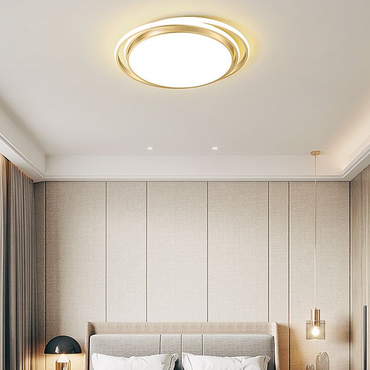Luz LED circular dorada de montaje empotrado, montaje empotrado de techo de metal minimalista moderno para sala de estar