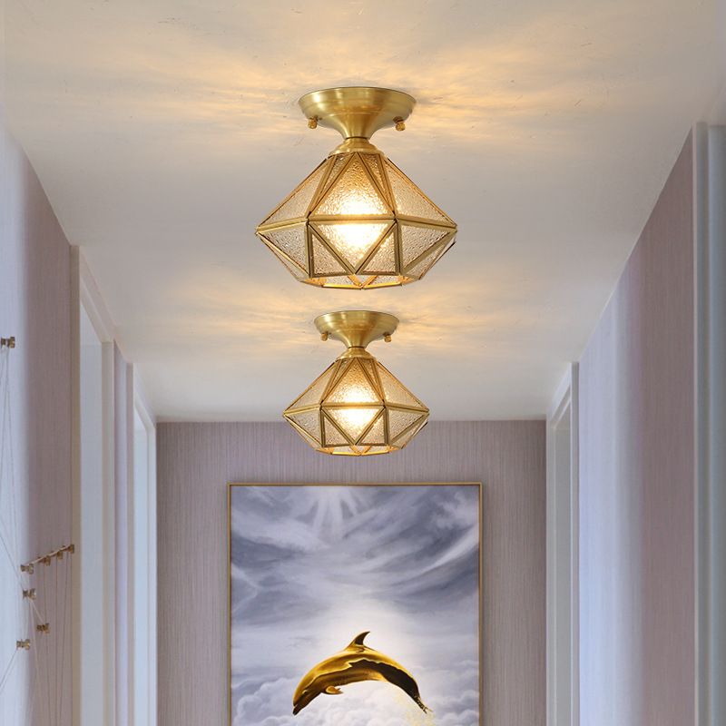 Tradizionale Stile Prismatico Soffitto Light Fixture Glass Massimale Flush Monte in Brass