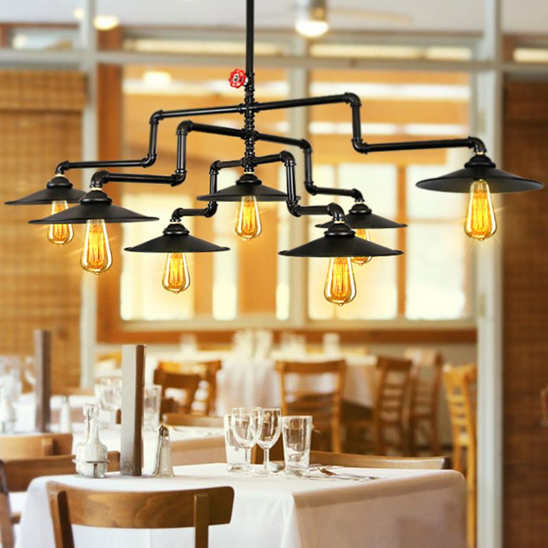 Black Wrought Iron Ceiling Hung Fixtures Vintage Tube Pendant Lighting for Bar