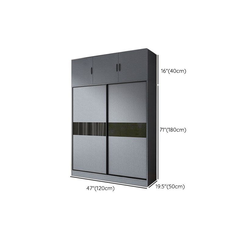 Modern Grey Wardrobe Cabinet Engineered Wood Wardrobe with Garment Rod