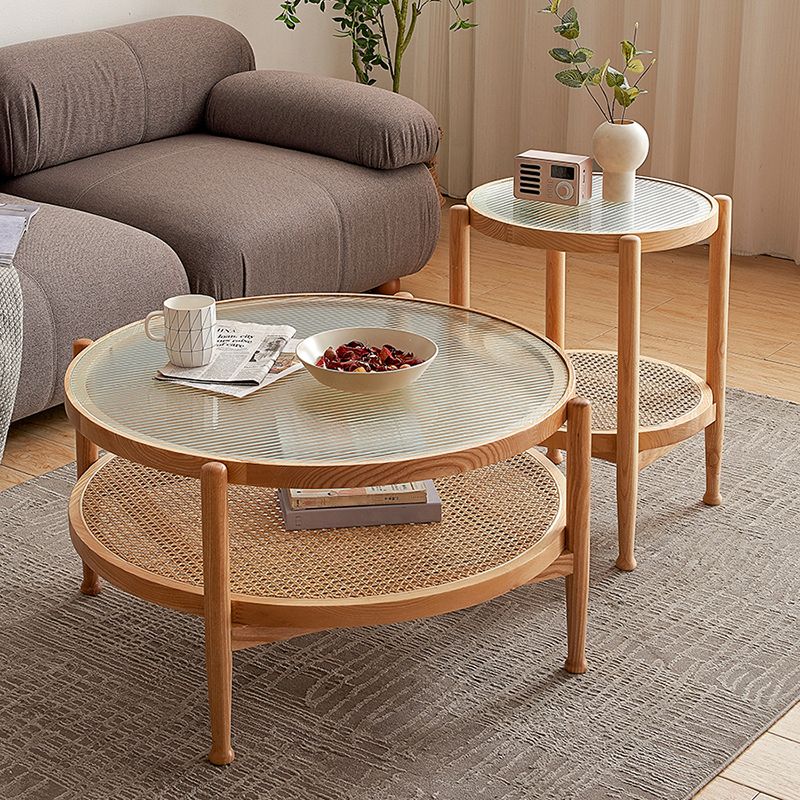 4 Legs Tropical Glass Coffee Table No Distressing Bunching Tables with Shelf