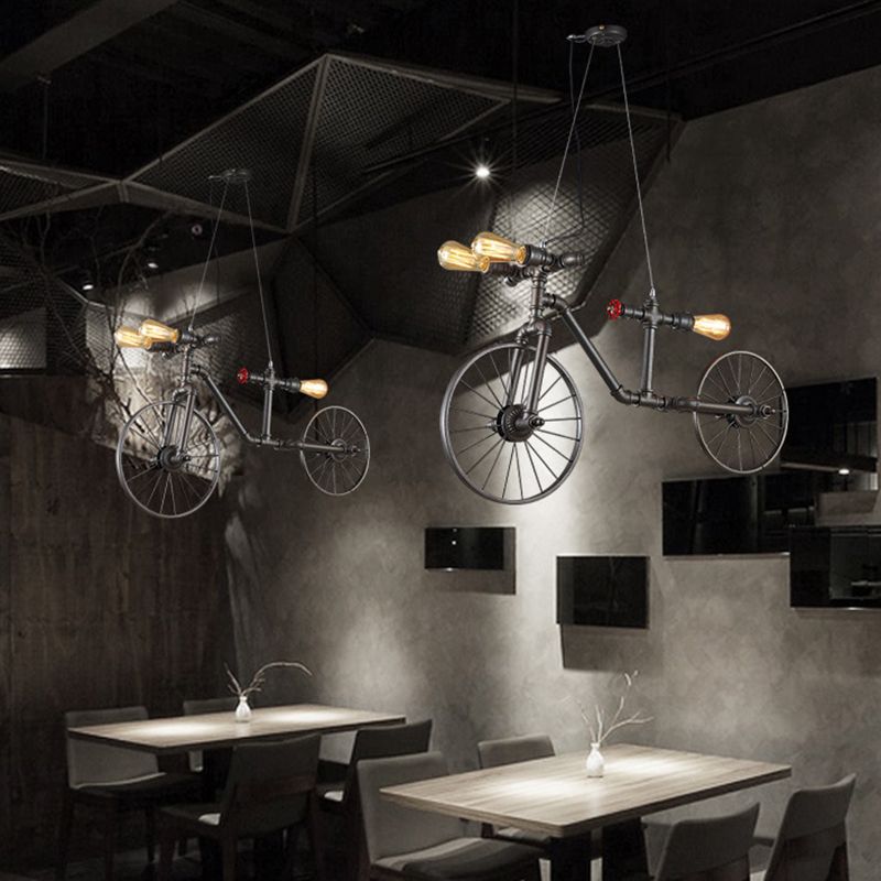 Lampada a sospensione a sospensione a forma di bici a forma di bici decorativo in metallo a 3 luci in bronzo