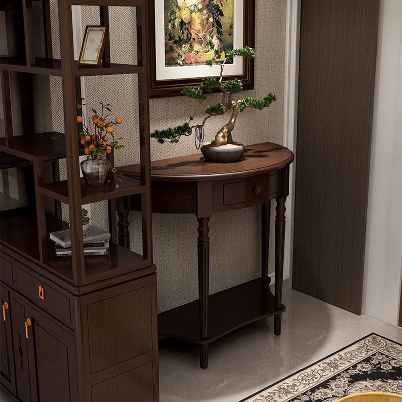 Mid Century Modern Accent Table Half Moon Wooden Console Table