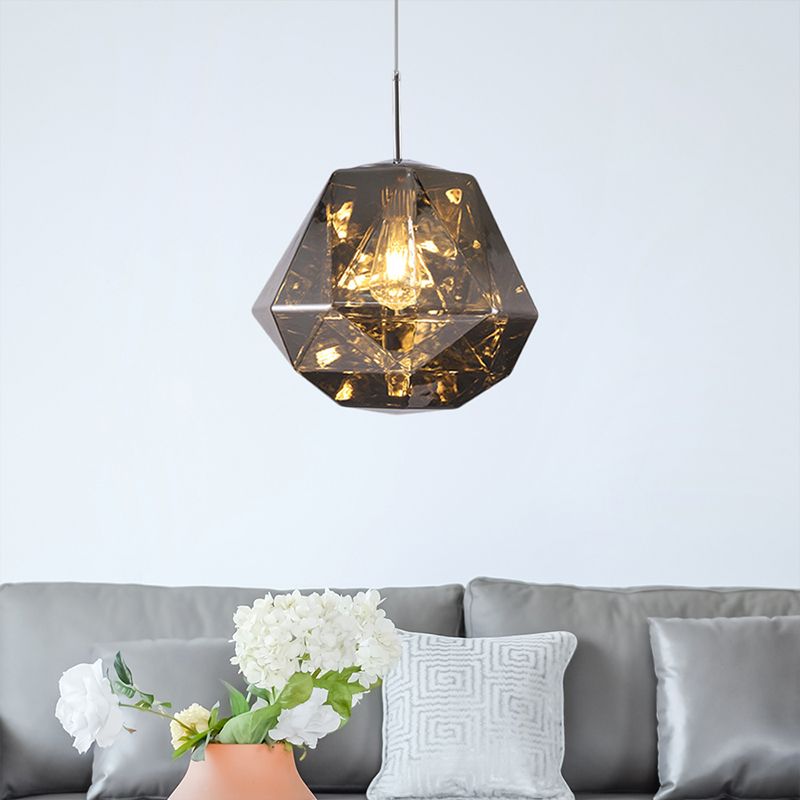 Modern 1 Light Pendant Lamp with Acrylic Shade Black/Silver/Blue Diamond Hanging Ceiling Light