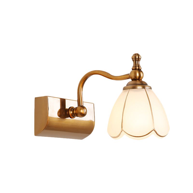 Blume Elfenbein Glas Waschtisch Licht Kolonialstil 1/2/3-Bad-Badezimmer Wandmontierlicht in Gold