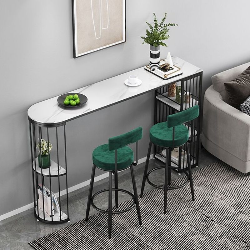 Modern Bistro Bar Table Sintered Stone Rectangle Bar Table with Shelves