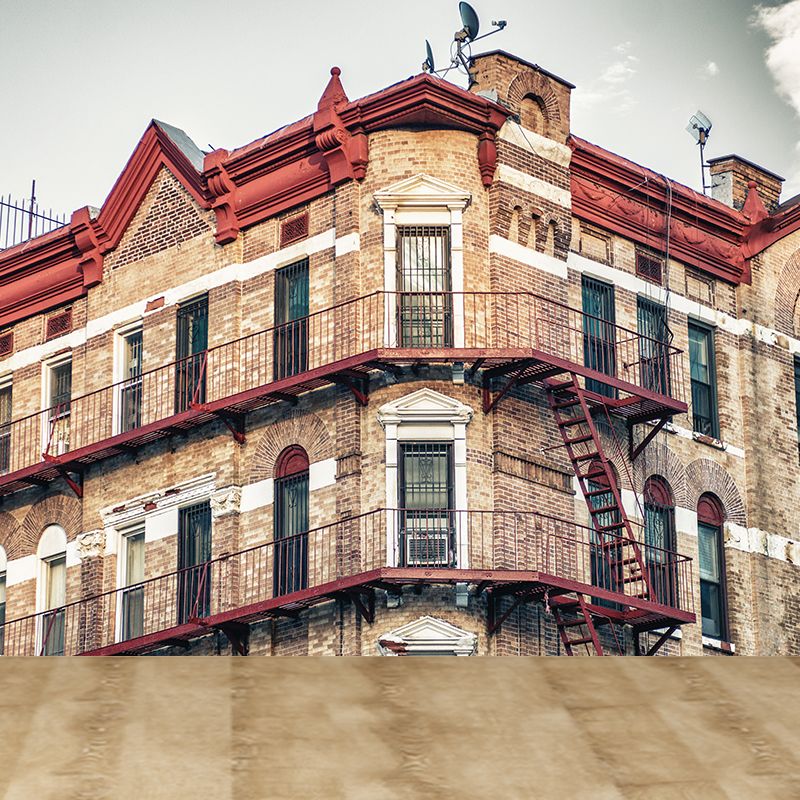 Khaki Modern Wall Mural Large House with Straight Stairs Wall Covering for Accent Wall