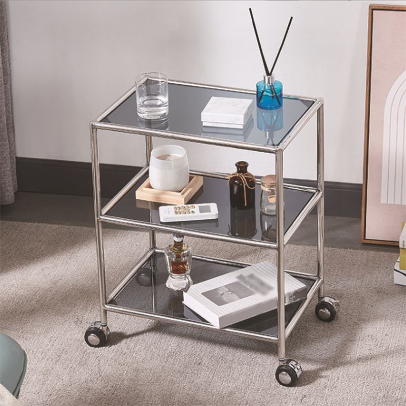 Rectangular Glass Shelf Included Side Table with Casters - 22"/23.6"/25.6" H