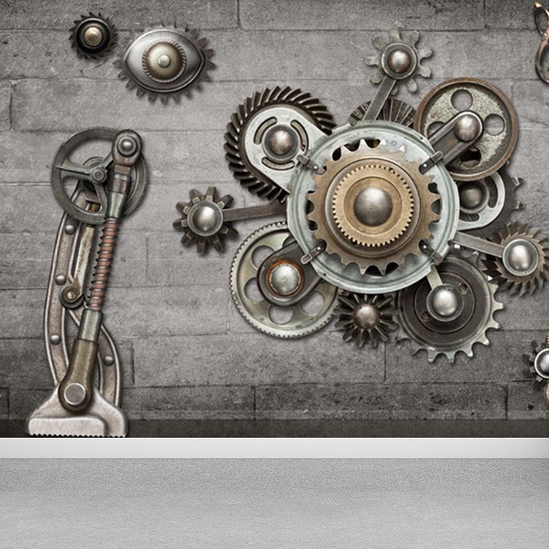 Industrial Style Teenagers Mural Decor Metal Spur Gear Pastel Color Wall Covering