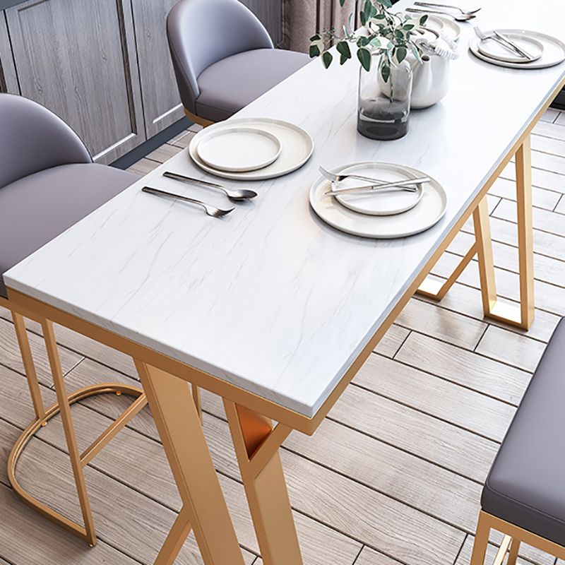 Glam Marble Counter Table with Rectangle Table Top Gold Double Pedestal Table - 42" H