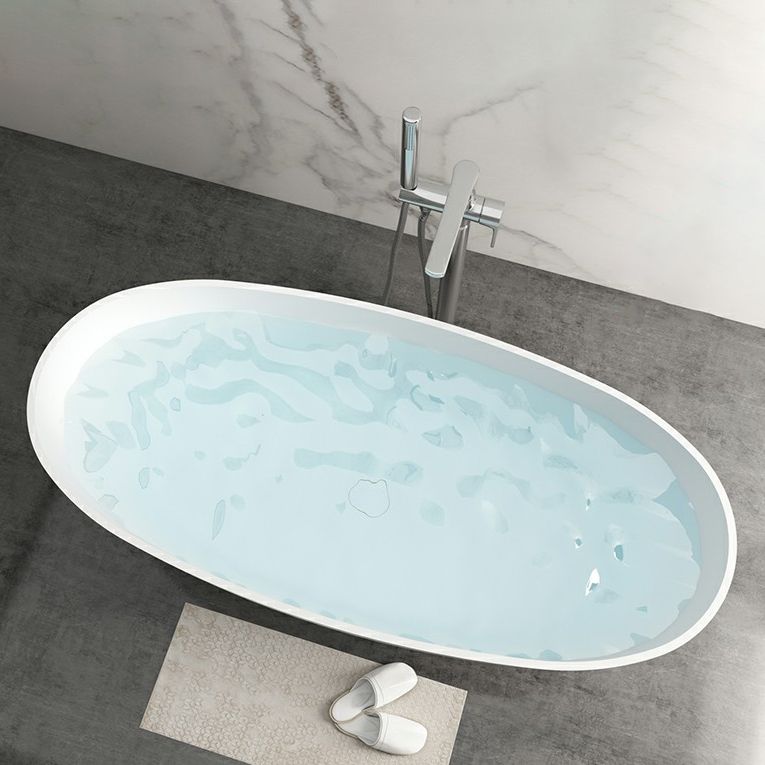 Modern Stone Oval White Bathtub Freestanding Soaking Bath for Bathroom