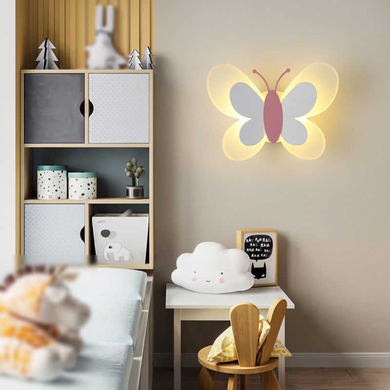 Metal Butterfly Shape Wall Light Kid Style 2 Lights Wall Light Sconce