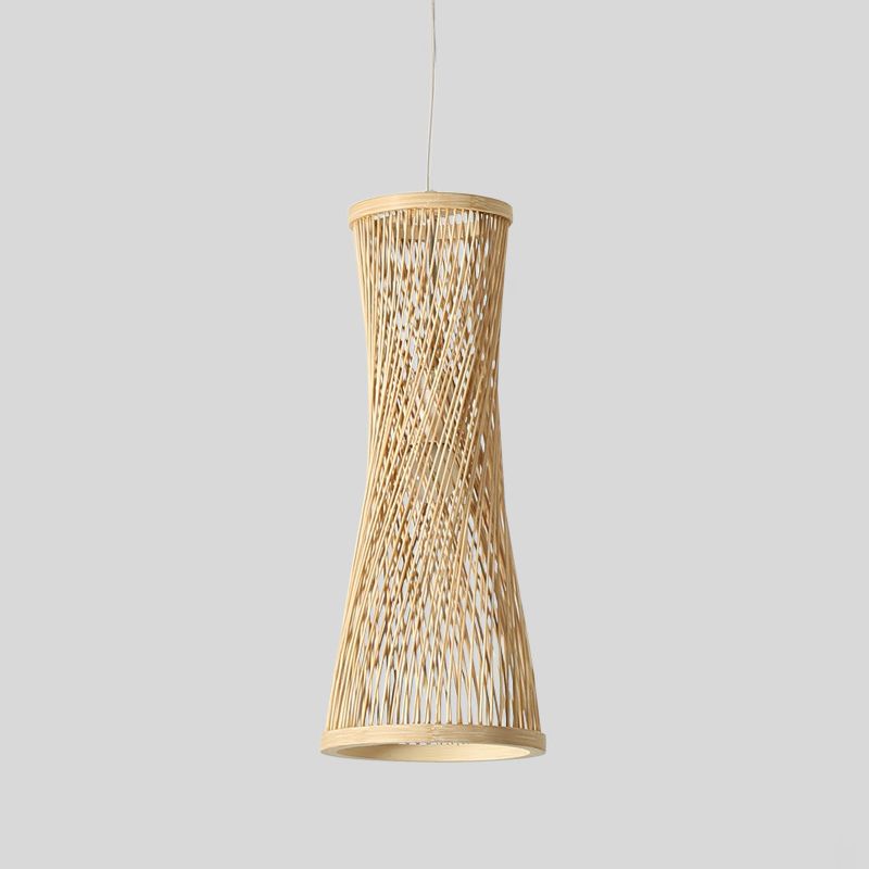 Iluminación colgante curvada Asia Bambú 1 Luz de beige ligero lámpara colgante para comedor