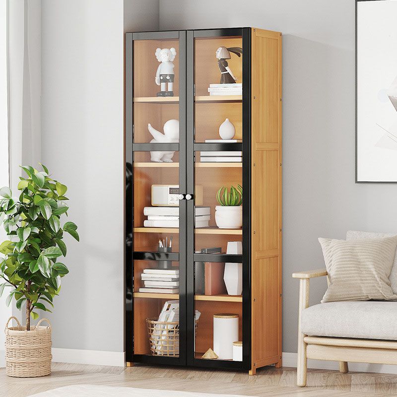 Modern Style Bookcase Bamboo Closed Back Bookshelf with Door for Home Office