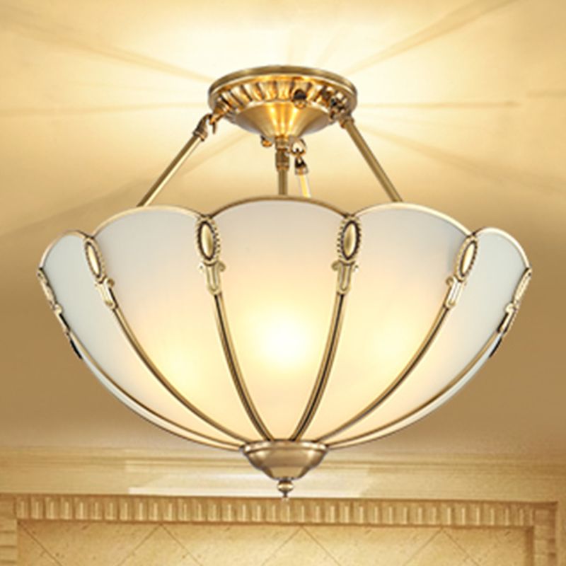 Vintage Shaded Ceiling Light Fixture Glass Ceiling Mount Chandelier in Brass