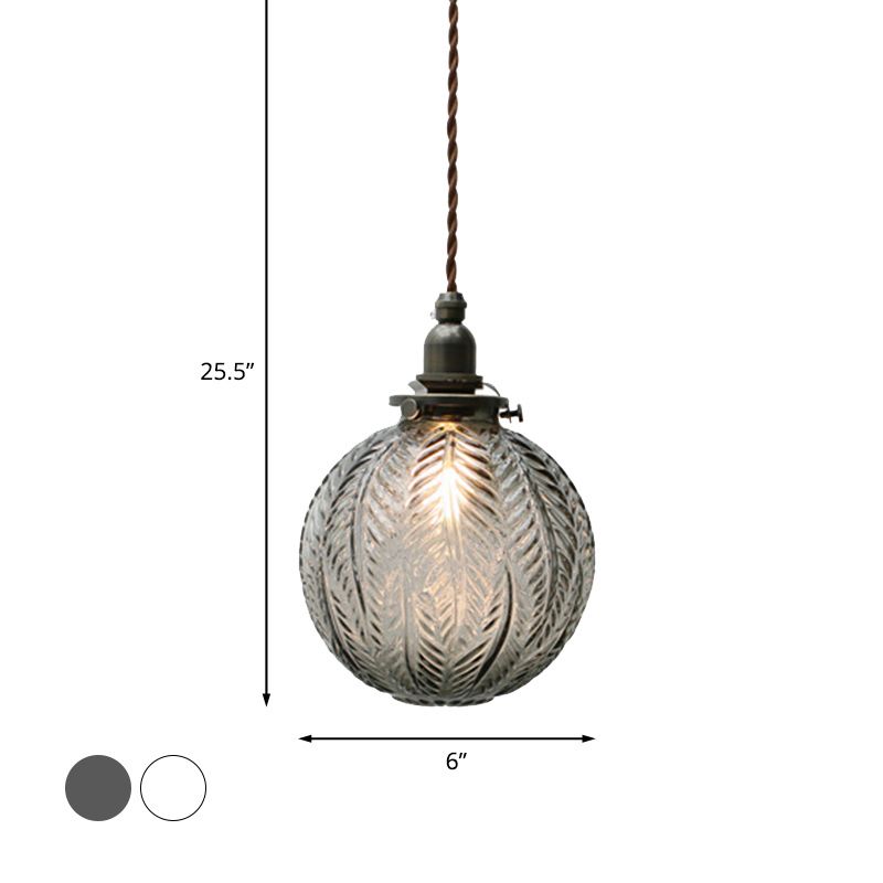 Colonial Global Pendant Light Fixture 1-Head Clear/Smoke Gray Glass Hanging Lamp Kit with Feather Design