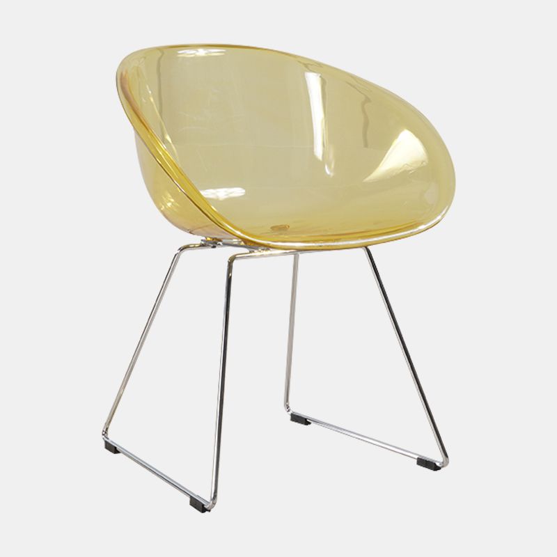 Contemporary Style Arm Chair Plastic Dining Chair with Metal Base for Dining Room