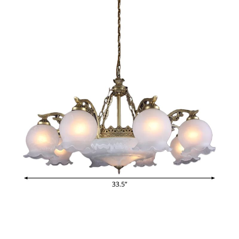 11-Bulb Ruffled Down Chandelier Farmhouse Bronze White Glass Hanging Ceiling Light