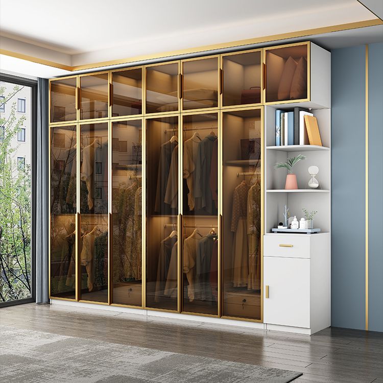 Modern Style Glass Wardrobe Bedroom Wardrobe Closet with Drawer