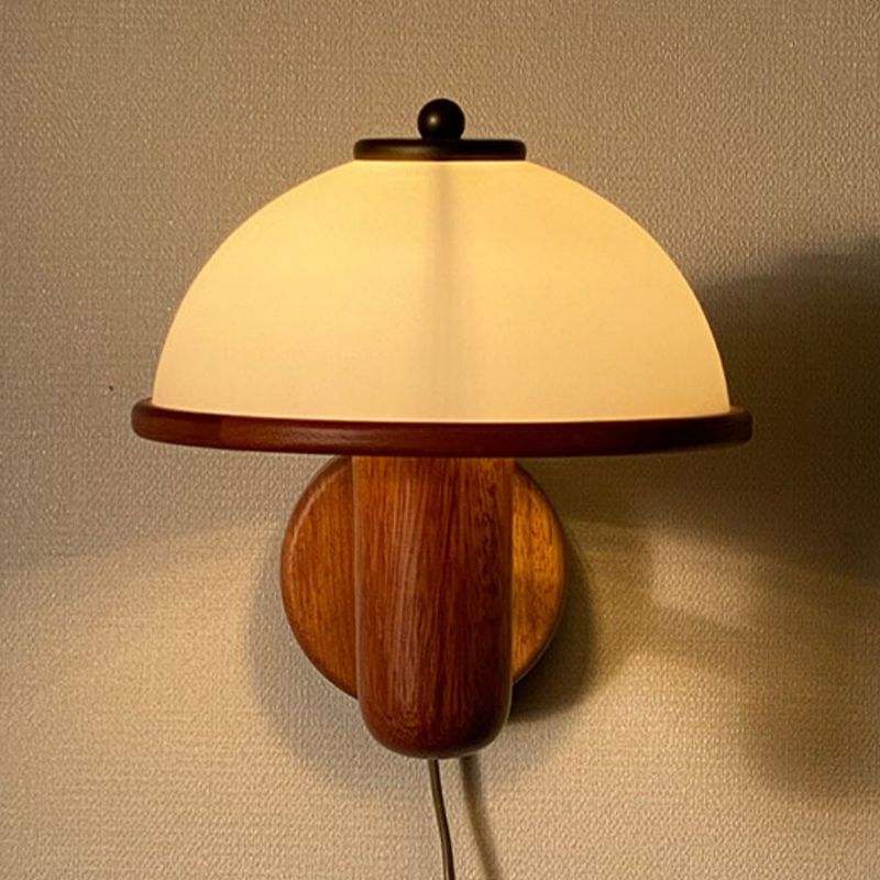 Modern Wooden Wall Lamp Glass Shade Wall Sconce Lighting for Bedroom