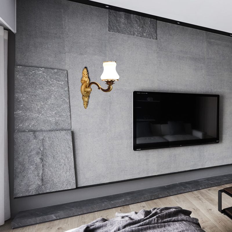 Bell Living Room Wall Lamp Traditional Stylish Milk Glass and Metal 1/2-Head Gold Finish Wall Sconce