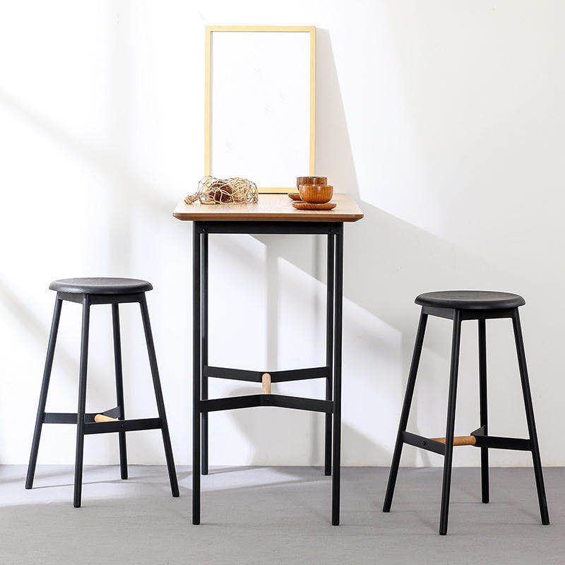 Black Round Counter-height Stool Industrial Backless Indoor Wood Bar Stool