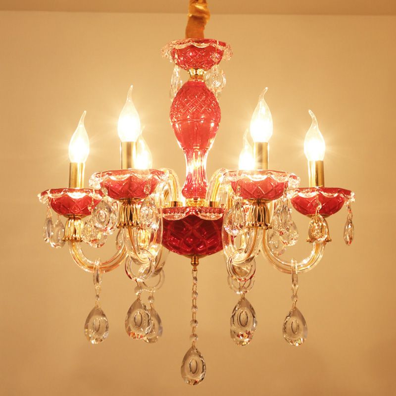Kaarsenrestaurant hangende lampkit traditionele kristallen druppel 6/8 lichten rode kroonluchter verlichting