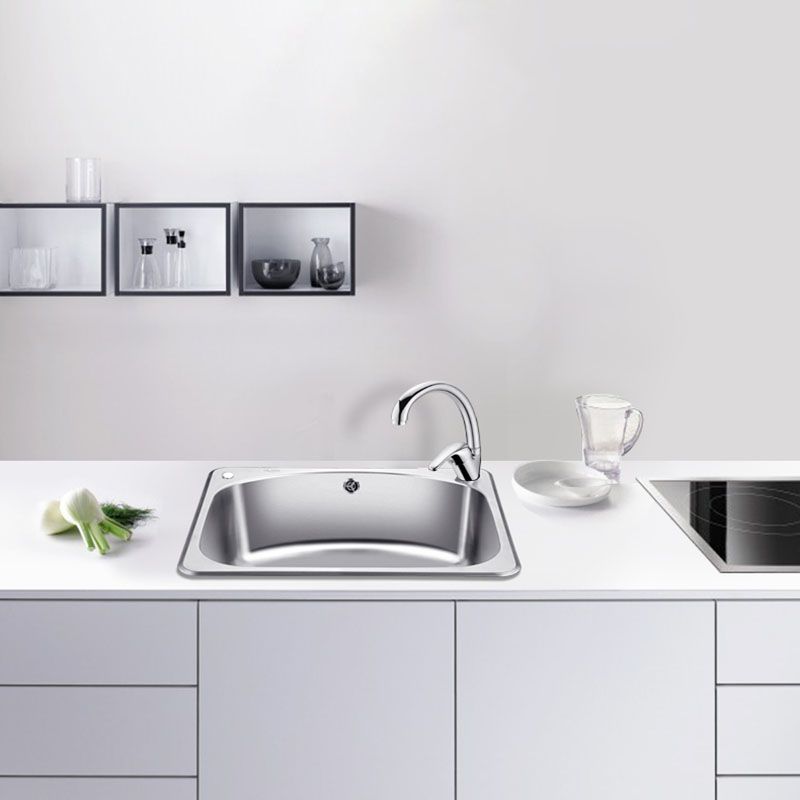 Modern Stainless Steel Kitchen Sink Single Bowl Sink with Basket Strainer