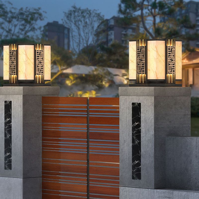 Rectangle Shape Metal Outdoor Light Modern Style 1 Light Waterproof Pillar Lights