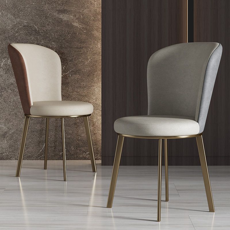 Scandinavian Style Leather Dining Chairs Solid Back Armless Dining Chairs for Home